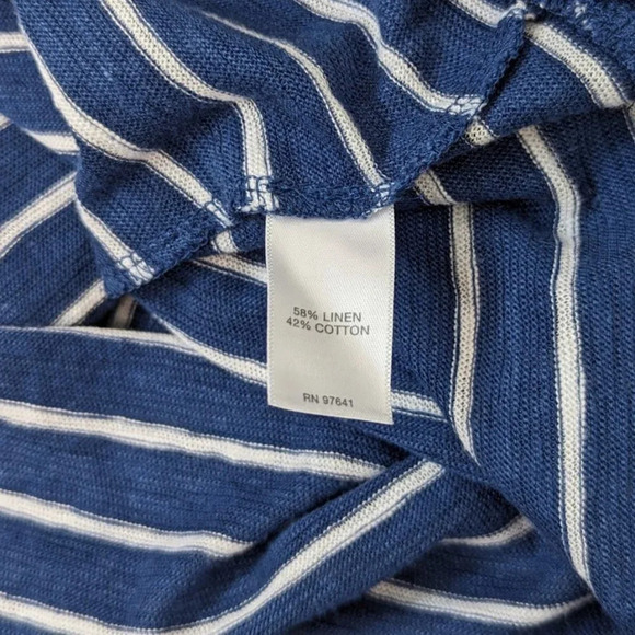 J Jill Linen Blend Blue White Striped 3/4 Sleeve Drawstring Hem Top Size Small - Picture 7 of 8